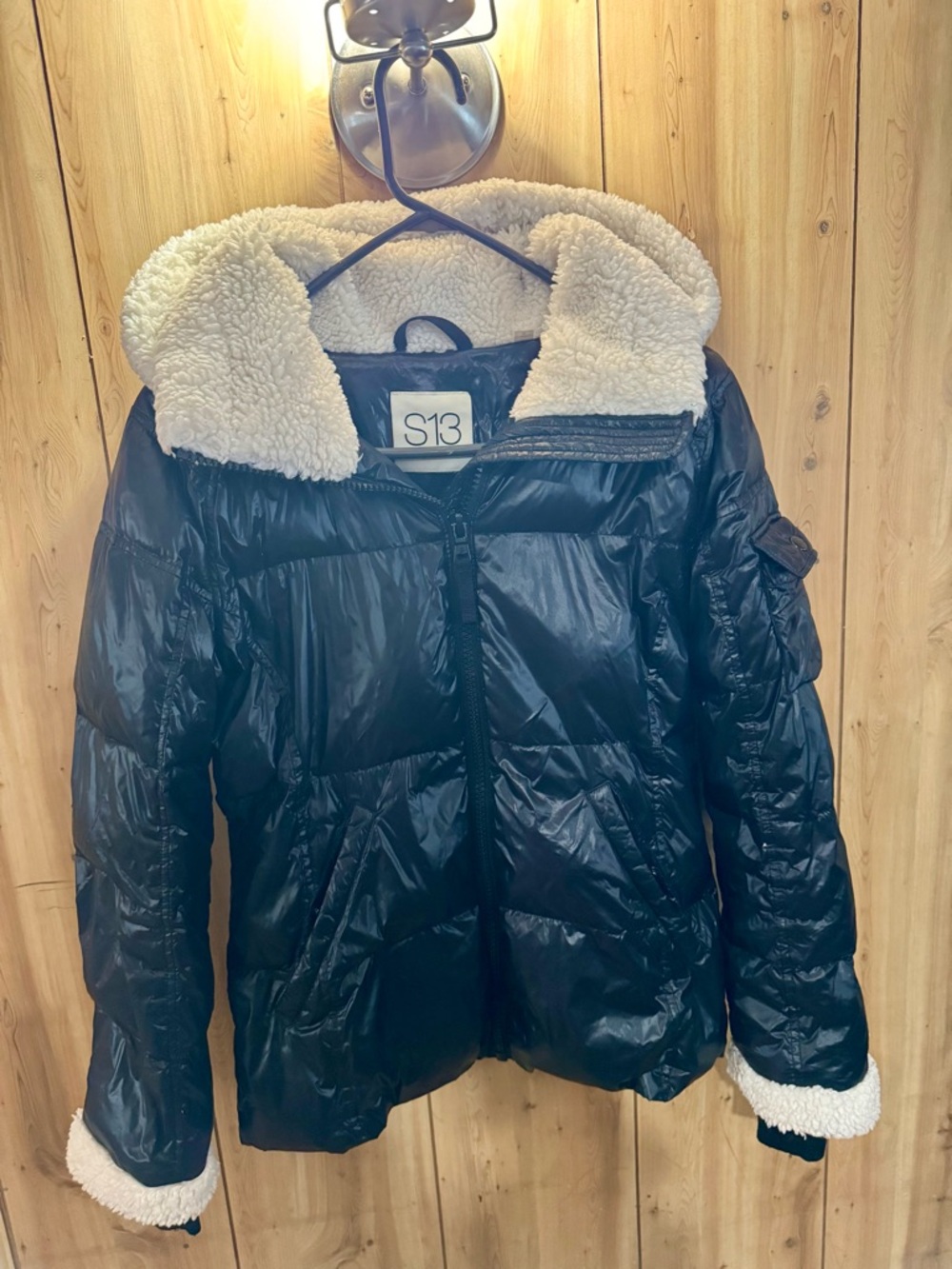SAM. Black Puffer Jacket with Cream Sherpa Trim